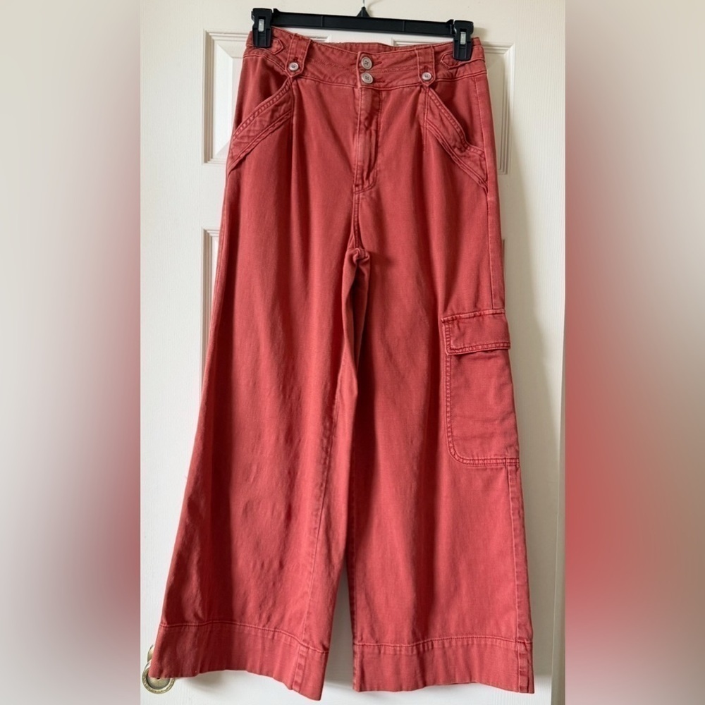 Pilcro Anthropologie Wide Leg High Rise Baggy Cargo Pants Women Sz 27 Terracotta - Picture 3 of 16